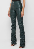 SC PU Leather Zipper Skinny Stacked Pants GWDS-220915