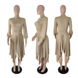 SC Solid Long Sleeve Irregular Midi Dress SHE-8117