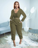 SC Plus Size Solid Long Sleeve Two Piece Pants Sets PHF-13305