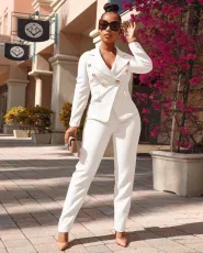 SC Casual Double-Breasted Blazer Coat And Pants 2 Piece Sets PHF-13306