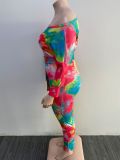 SC Plus Size Tie Dye Print Off Shoulder Sashes Jumpsuit HEJ-J6027