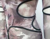 SC Mesh Flared Sleeve Printed Maxi Dress YF-9989