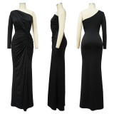 SC Sexy One Shoulder Ruched Maxi Evening Dress YF-10268