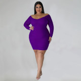 SC Plus Size Sexy Ruched Long Sleeve Bodycon Dress NNWF-7697