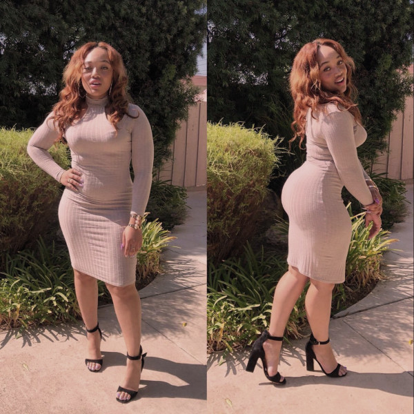 SC Plus Size Ribbed Long Sleeve Bodycon Dress OM-1395