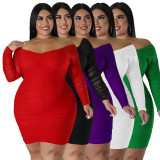 SC Plus Size Sexy Ruched Long Sleeve Bodycon Dress NNWF-7697