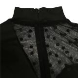 SC Fashion Polka Dot Mesh Splice Long Sleeve Jumpsuit BY-6021