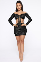 SC Sexy Sequin Long Sleeve Mini Skirt Two Piece Sets ME-8215