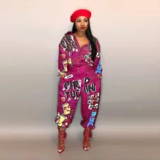SC Plus Size Casual Printed Long Sleeve Jumpsuit LSD-83146