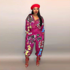 SC Plus Size Casual Printed Long Sleeve Jumpsuit LSD-83146