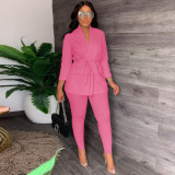 SC Solid Color Drawstring Blazer And Pant Two Piece Set MA-Y522