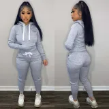 SC Fleece Solid Color Hooded Pocket Sweatshirt And Pants 2 Piece Set TK-6258