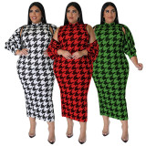 SC Plus Size Fashion Sexy Sleeveless Houndstooth Print Dress Set NNWF-7708