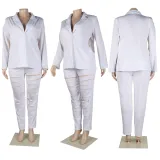 SC Plus Size Solid Long Sleeve Blazer And Hollow Out Pant Two Piece Set NY-2563