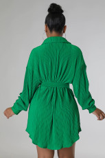 SC Fashion Solid Pleated Shirt Dress With Waist Belt ME-8201