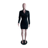 SC Fashion Casual Suit Collar Hollow Mini Dress BS-1320