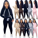 SC Fleece Solid Color Hooded Pocket Sweatshirt And Pants 2 Piece Set TK-6258