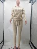 SC Fleece Solid Color Hooded Pocket Sweatshirt And Pants 2 Piece Set TK-6258