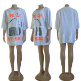 SC Casual Sequin Bag Print 3/4 Sleeve Mini Dress CY-0017