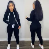 SC Fleece Solid Color Hooded Pocket Sweatshirt And Pants 2 Piece Set TK-6258