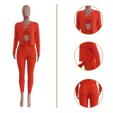 SC Solid Knit Vest Top+Short Coat+Pants 3 Piece Sets TR-1223