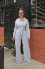 SC Solid Irregular Hoodies And Ruched Wide Leg Pant Suits CQ-191