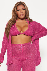 SC Sexy Solid Sequin Long Sleeve Shirts With Bra ME-8217
