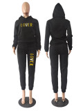 SC Plus Size Letter Print Hooded Sweatshirt Two Piece Pant Set GCNF-8999L6