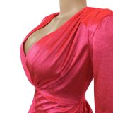 SC Velvet V Neck Shoulder Pads Long Sleeve Mini Dress BY-6038