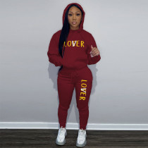 SC Plus Size Letter Print Hooded Sweatshirt Two Piece Pant Set GCNF-8999L6