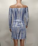 SC Off Shoulder Long Sleeve Drawstring Slim Mini Dress XMY-9391