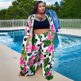 SC Plus Size Print Long Coat And Loose Pant Two Piece Set NNWF-7602