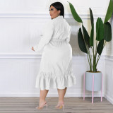 SC Plus Size Solid Bow Tie Loose Ruffles Casual Dress NNWF-7679