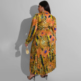 SC Plus Size Casual Print Top And Ruched Big Swing Skirt Suits OSIF-22516