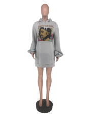 SC Casual Printed Hooded Sweatshirt Dress NLF-8098
