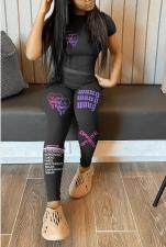 SC Letter Print Short Sleeve Sports Tight Pant Suits GYAF-8791