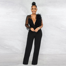 SC Sexy Mesh See Through Deep V Neck Jumpsuit JZHF-8119