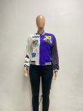 SC Fashion Print Rib Patchwork Baseball Jacket NYF-8123