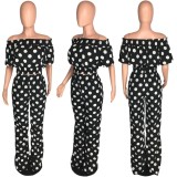 SC Plus Size Polka Dots Print Short Sleeve Two Piece Pants Set PIN-8377