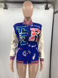 SC Plus Size Fashion Print Rib Patchwork Baseball Jackets JRF-3713
