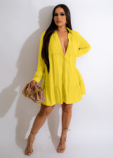 SC Casual Long Sleeve Ruched Shirt Dress MIL-L363