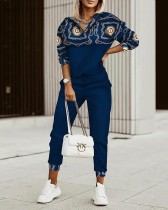 SC Plus Size Fashion Print Patchwork Long Sleeve Pant Suits GSRX-7102