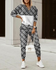 SC Plus Size Fashion Print Patchwork Long Sleeve Pant Suits GSRX-7102