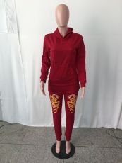 SC Plus Size Casual Sweatshirt And Print Pant Sports 2 Piece Set QYF-5111