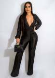 SC Sexy Solid Deep V Neck Bandage Wide Leg Jumpsuit OSM-4379