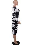 SC Fashion Print Long Sleeve Slim Midi Dress XHXF-323