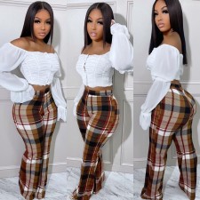 SC Fashion Plaid Print Straight Pants LSD-83149