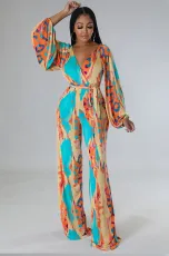 SC Fashion Print Long Sleeve Straight Jumpsuit XHXF-8653