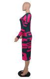 SC Fashion Print Long Sleeve Slim Midi Dress XHXF-323