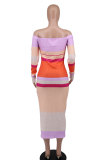 SC Color Matching Off Shoulder Slim Midi Dress XHXF-324